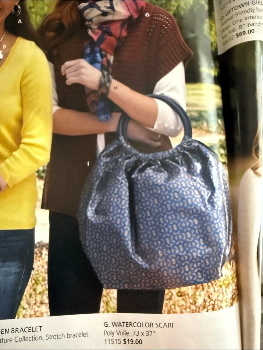Blue Patterned Round-Handle Women’s Tote Bag